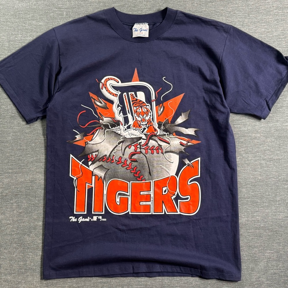 Rare Vintage 90s Mens XLarge Spell Out Detroit Tigers Baseball T-Shirt 1995 Game